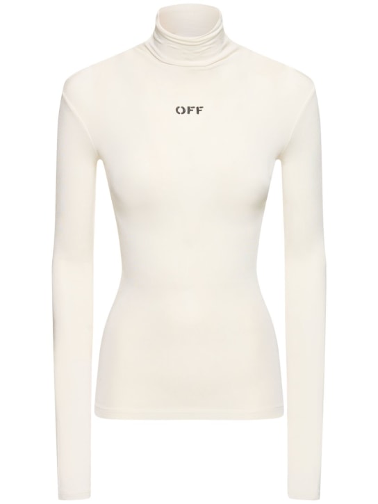 Off-White: Logo viscose blend turtleneck top - Beyaz/Siyah - women_0 | Luisa Via Roma