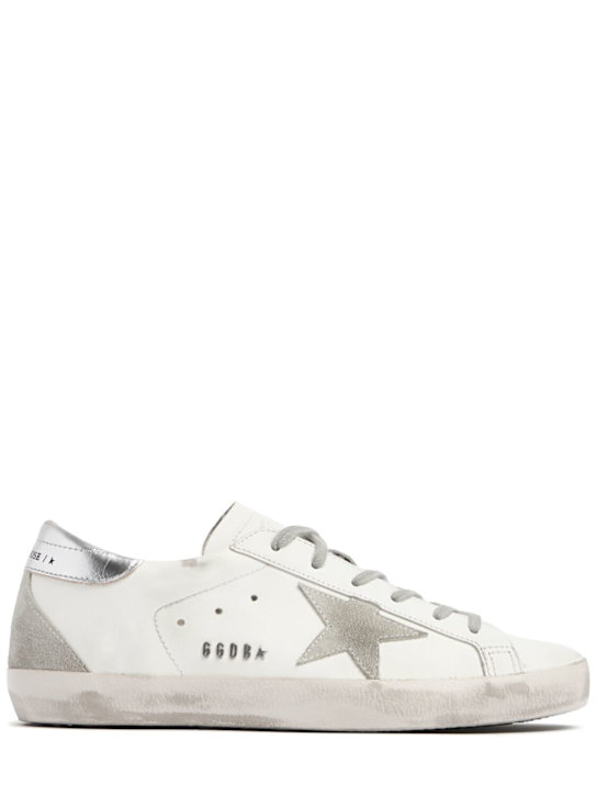 Golden Goose: Sneakers Super-Star de ante y piel 20mm - Blanco/Plata - women_0 | Luisa Via Roma