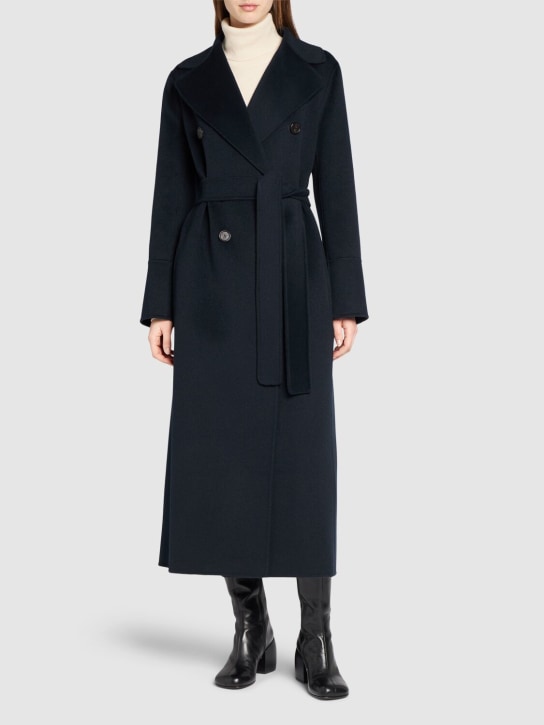 'S Max Mara: Picasso belted wool long coat - Koyu Lacivert - women_1 | Luisa Via Roma