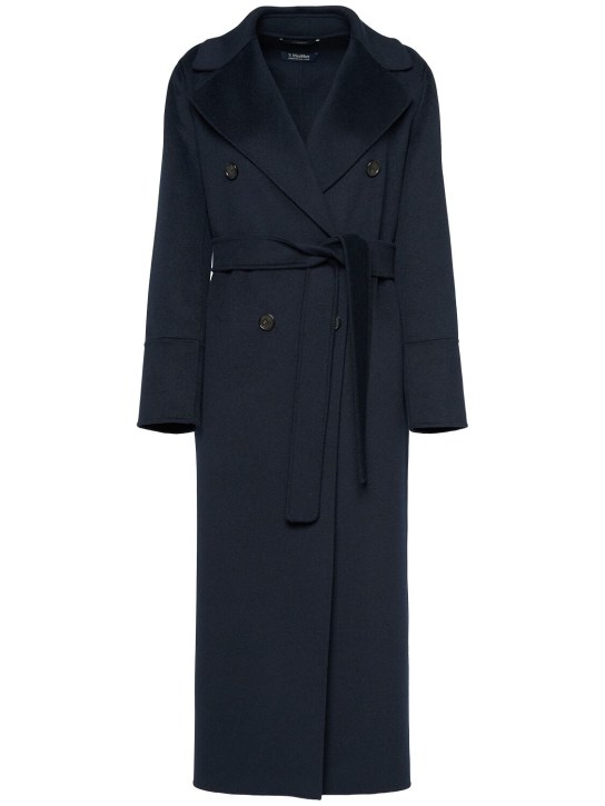 'S Max Mara: Picasso belted wool long coat - Navy - women_0 | Luisa Via Roma