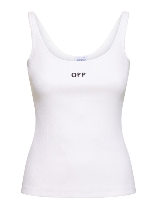 Off-White: Off Stamp 코튼 혼방 탱크 탑 - 화이트/블랙 - women_0 | Luisa Via Roma