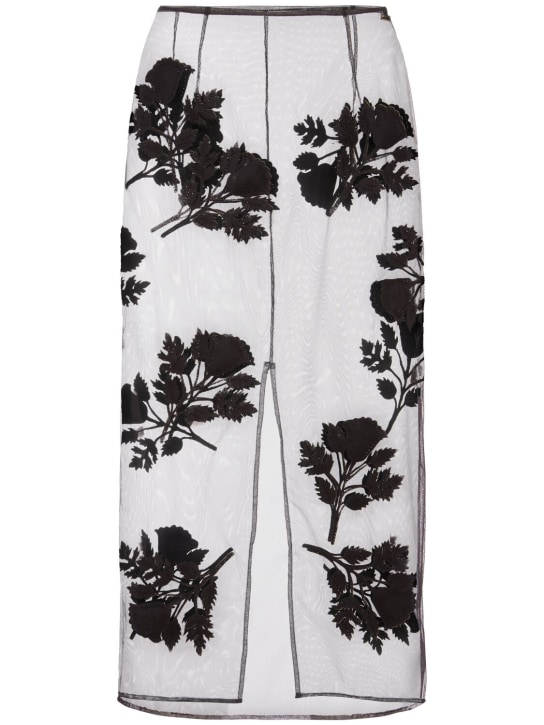 Blumarine: Flower embroidered sheer midi skirt - Siyah - women_0 | Luisa Via Roma