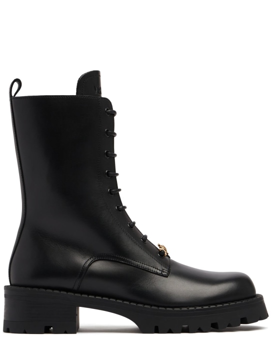 Versace: 35mm Leather combat boots - Siyah - women_0 | Luisa Via Roma
