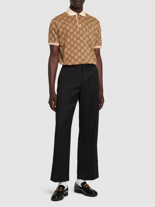 Gucci: Polohemd aus Baumwolle und Seide mit GG-Muster - Beige/Ebony - men_1 | Luisa Via Roma
