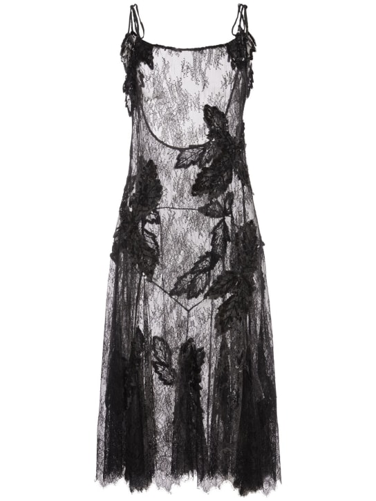 Blumarine: Vestido midi de encaje bordado - Negro - women_0 | Luisa Via Roma