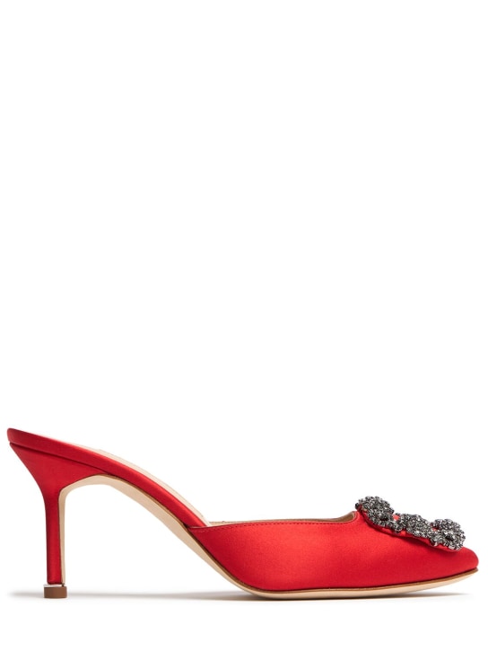 Manolo Blahnik: Zapatos mules Hangisi de satén 70mm - Rojo Brillante - women_0 | Luisa Via Roma