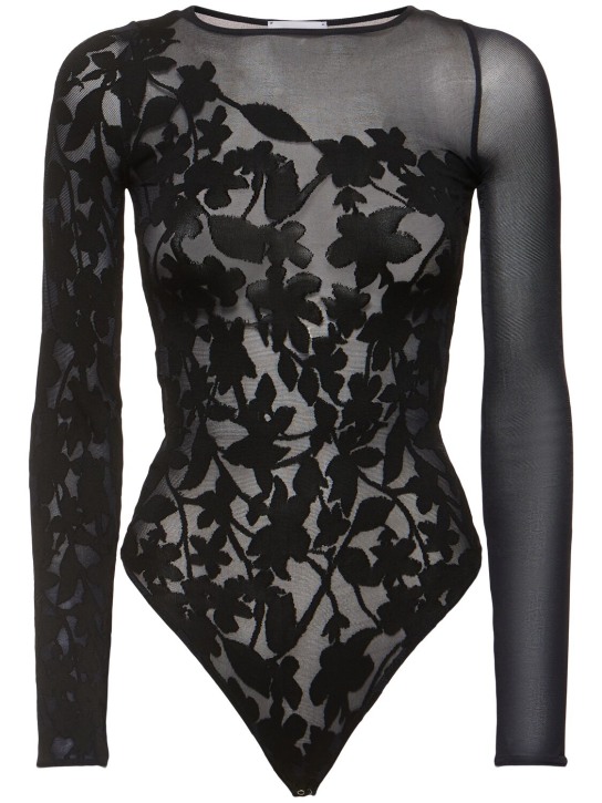Wolford: Graphic flower sheer bodysuit - Black - women_0 | Luisa Via Roma