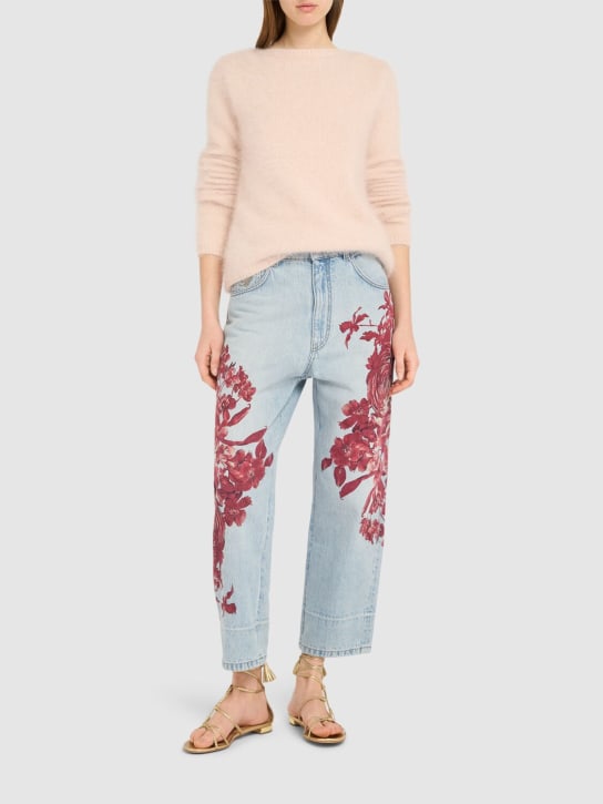 Blumarine: Printed baggy high rise cropped jeans - Blue/Red - women_1 | Luisa Via Roma