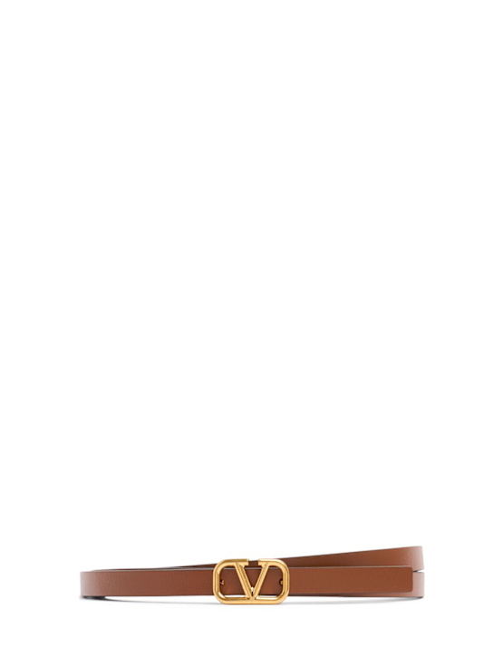 Valentino Garavani: 1cm Reversible leather belt - Brown/Black - women_0 | Luisa Via Roma