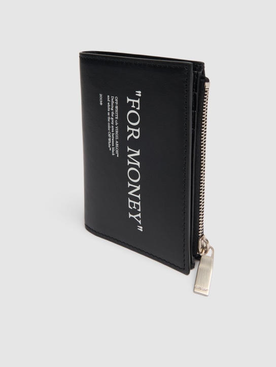 Off-White: Quote bifold leather zip wallet - Black/White - women_1 | Luisa Via Roma