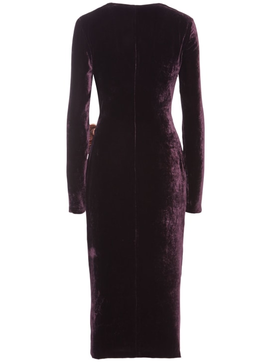Blumarine: Vestito midi a portafoglio in velluto morbido - Viola - women_3 | Luisa Via Roma