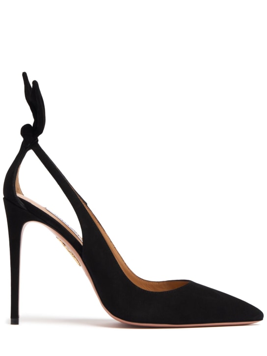Aquazzura: 105毫米Bow tie麂皮高跟鞋 - 黑色 - women_0 | Luisa Via Roma