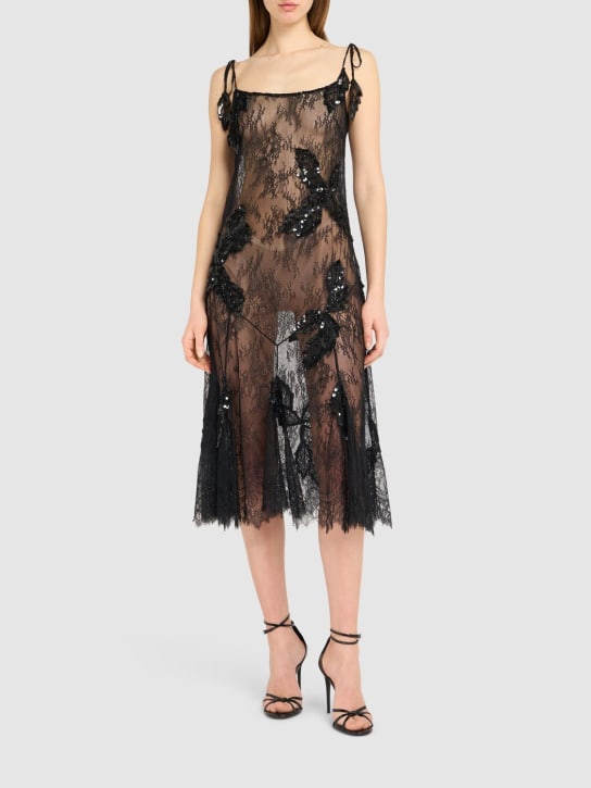 Blumarine: Embroidered lace midi dress - Black - women_1 | Luisa Via Roma