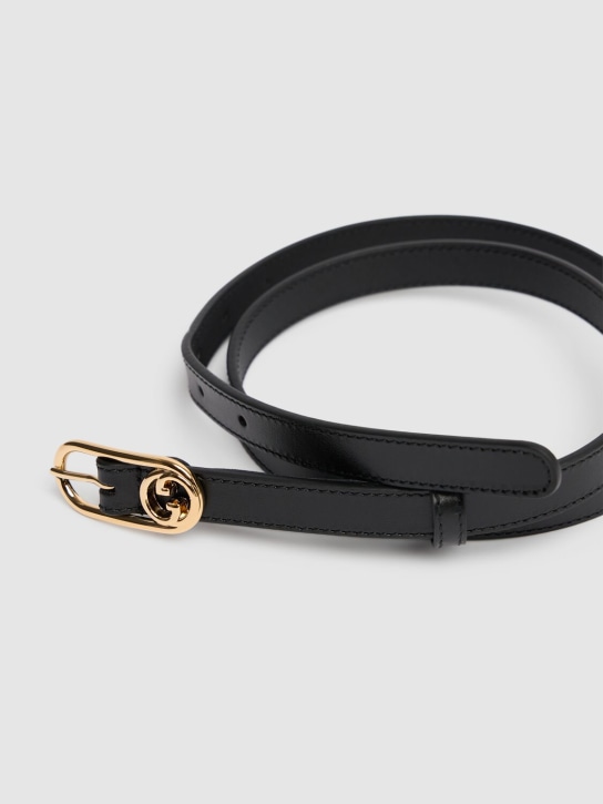 Gucci: 15mm Round Interlocking G leather belt - Black - women_1 | Luisa Via Roma