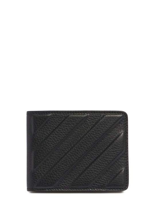 Off-White: Diagonal leather bifold wallet - Siyah - men_0 | Luisa Via Roma