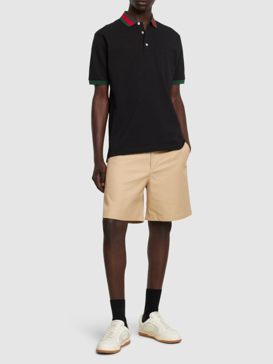 Gucci: Compact cotton twill shorts - Kum rengi - men_1 | Luisa Via Roma