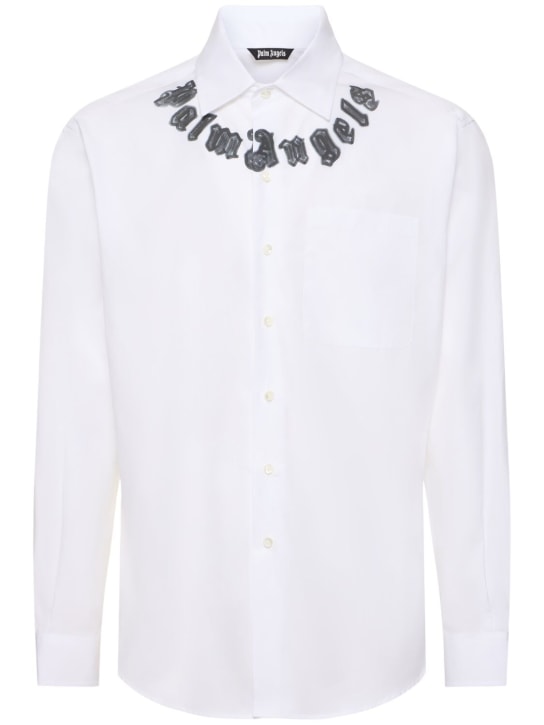 Palm Angels: Chemise en coton à logo Neon - Blanc - men_0 | Luisa Via Roma