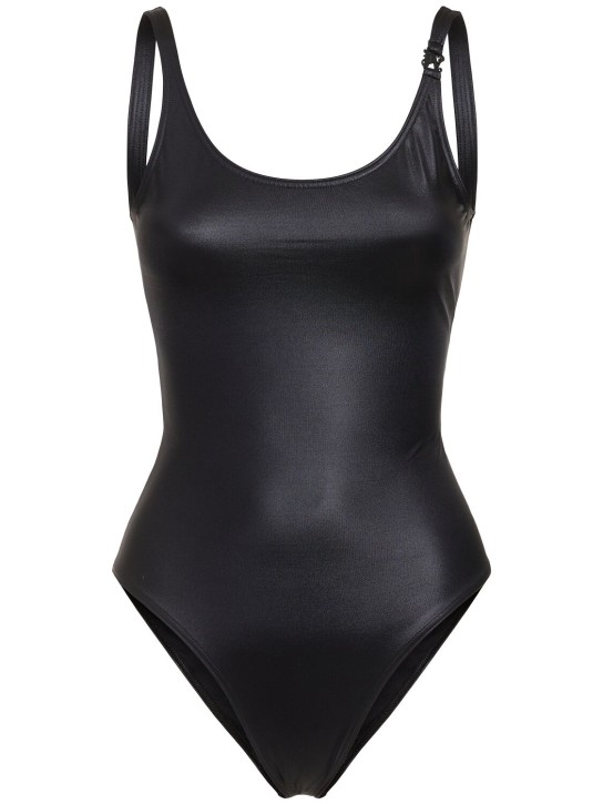 Palm Angels: Monogram lycra one piece swimsuit - Black - women_0 | Luisa Via Roma