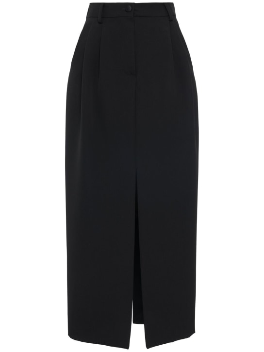 Dolce&Gabbana: Wool blend gabardine midi skirt - Black - women_0 | Luisa Via Roma