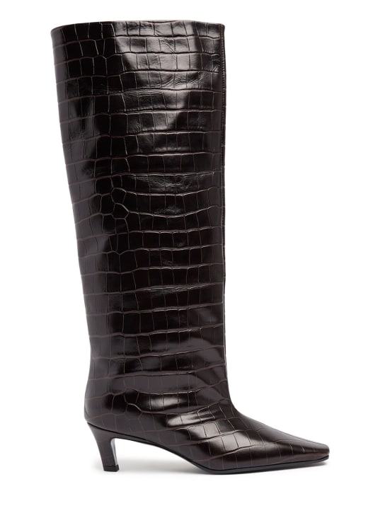 Toteme: 50mm The Wide Shaft leather tall boots - Dark Brown - women_0 | Luisa Via Roma