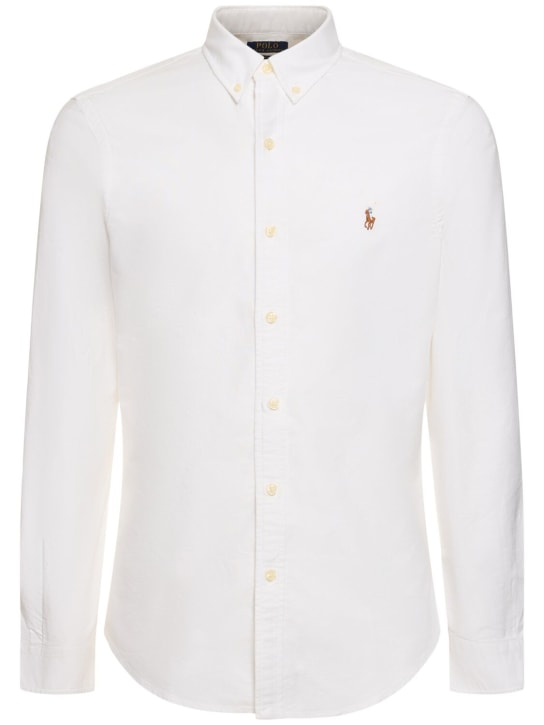 Polo Ralph Lauren: Sponged cotton classic Oxford shirt - Beyaz - men_0 | Luisa Via Roma