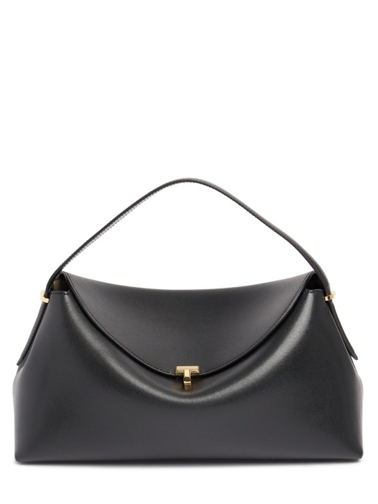 Toteme: T-Lock palmellata leather top handle bag - Siyah - women_0 | Luisa Via Roma