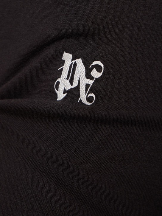 Palm Angels: T-shirt en coton mélangé à monogramme PA - Noir - women_1 | Luisa Via Roma