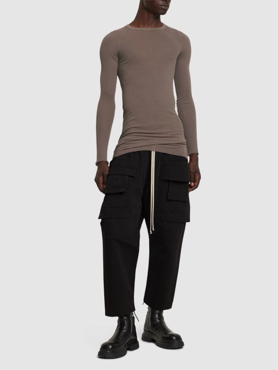 Rick Owens DRKSHDW: Pantalones elásticos de algodón - Negro - men_1 | Luisa Via Roma