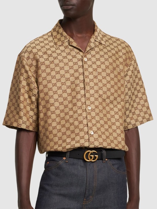 Gucci: 3cm GG buckle leather belt - Siyah - men_1 | Luisa Via Roma