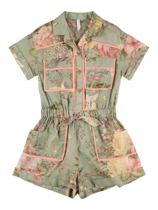 Zimmermann: Kleid aus Baumwollmusselin mit Blumendruck - Grün/Bunt - kids-girls_0 | Luisa Via Roma