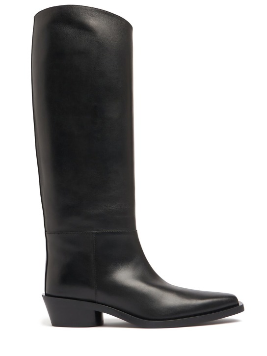 Proenza Schouler: 30mm Bronco leather tall boots - Siyah - women_0 | Luisa Via Roma