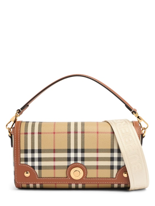 Burberry: Petit sac porté épaule en toile à carreaux Note - Briar Brown - women_0 | Luisa Via Roma
