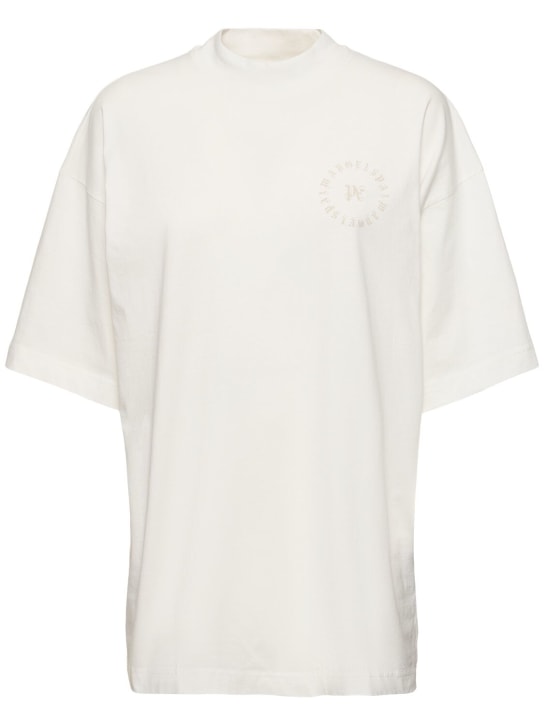 Palm Angels: Stamp monogram cotton t-shirt - White - women_0 | Luisa Via Roma