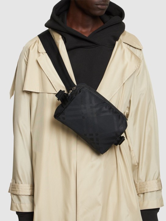 Burberry: Check print jacquard belt bag - Black - men_1 | Luisa Via Roma