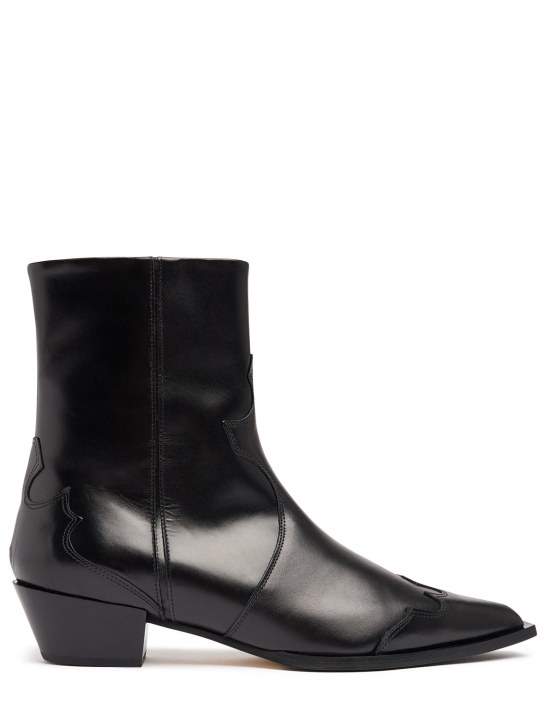 Aeyde: 40mm Hester leather ankle boots - Siyah - women_0 | Luisa Via Roma