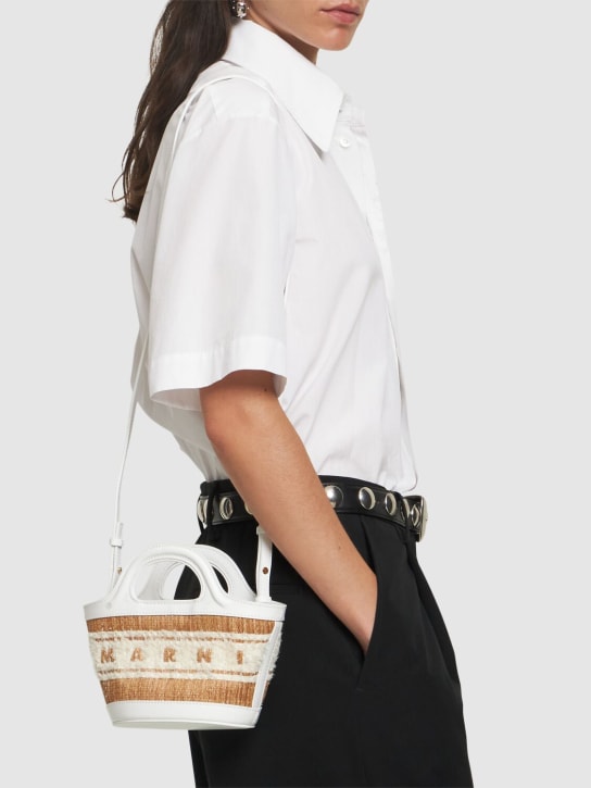 Marni: Micro Tropicalia jacquard top handle bag - Ecru/Black - women_1 | Luisa Via Roma