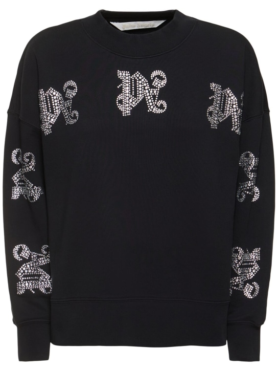 Palm Angels: Monogram cotton sweatshirt - Black/Silver - women_0 | Luisa Via Roma