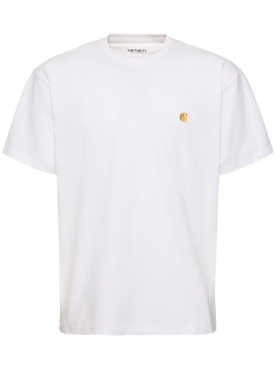 Carhartt WIP: T-shirt en coton Chase - Blanc/Or - men_0 | Luisa Via Roma