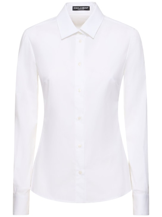 Dolce&Gabbana: Camisa de popelina de algodón stretch - Blanco - women_0 | Luisa Via Roma