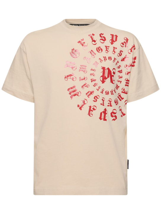 Palm Angels: Camiseta de algodón - Beige/Rojo - men_0 | Luisa Via Roma