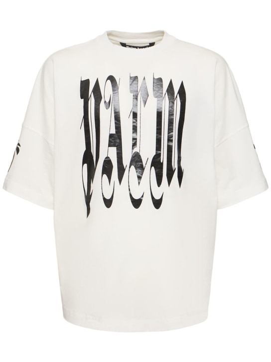 Palm Angels: Camiseta de algodón estampado - Blanco - men_0 | Luisa Via Roma