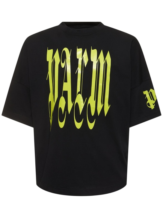 Palm Angels: T-Shirt aus Baumwolle „Back Gothic“ - Schwarz - men_0 | Luisa Via Roma