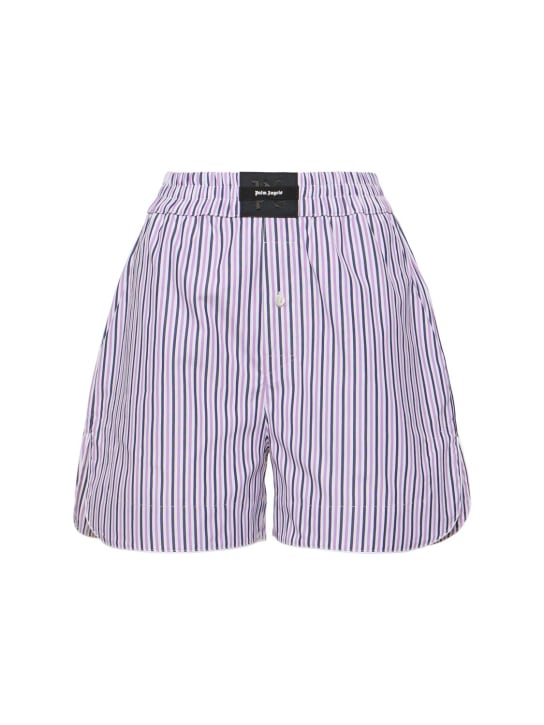Palm Angels: Striped cotton boxer shorts - Purple/White - women_0 | Luisa Via Roma
