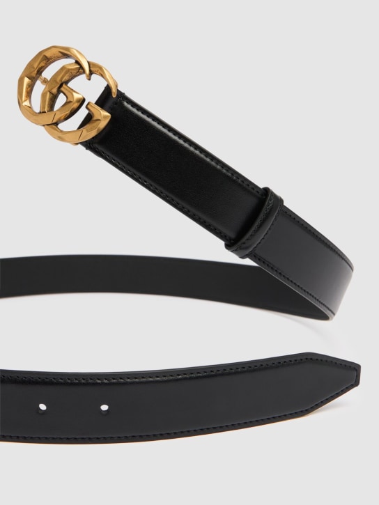 Gucci: Cinturón de piel con hebilla GG 3cm - Negro - men_1 | Luisa Via Roma