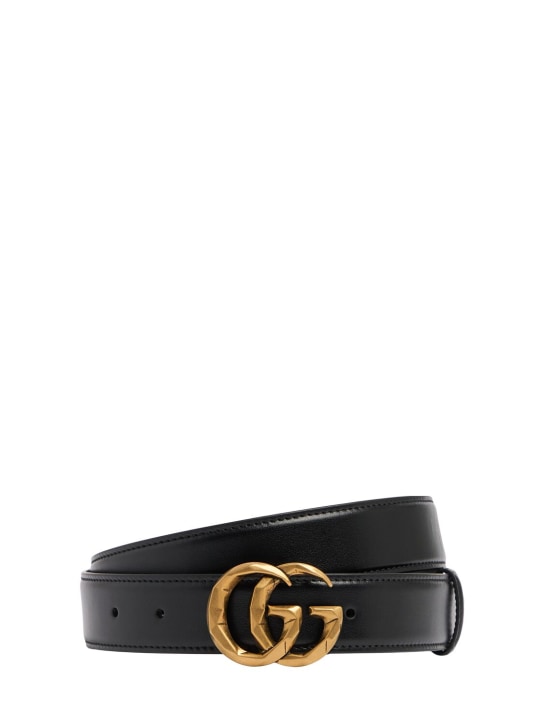 Gucci: Cinturón de piel con hebilla GG 3cm - Negro - men_0 | Luisa Via Roma
