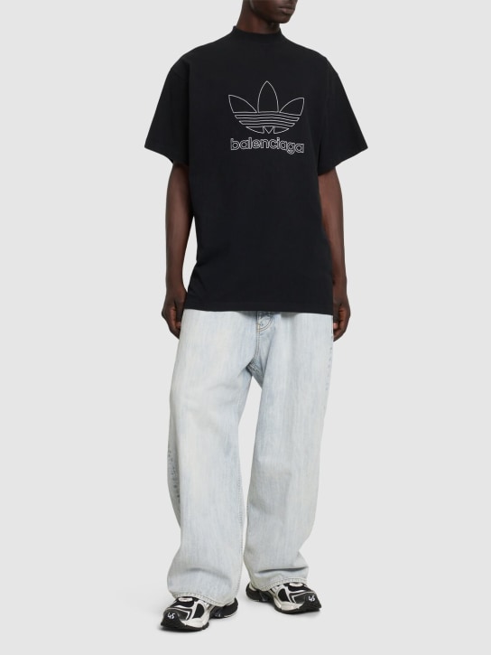 Balenciaga: Adidas 오버사이즈 코튼 티셔츠 - 블랙/화이트 - men_1 | Luisa Via Roma