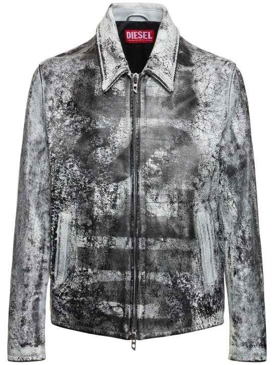 Diesel: L-Pylon-A leather jacket - Grey/White - men_0 | Luisa Via Roma