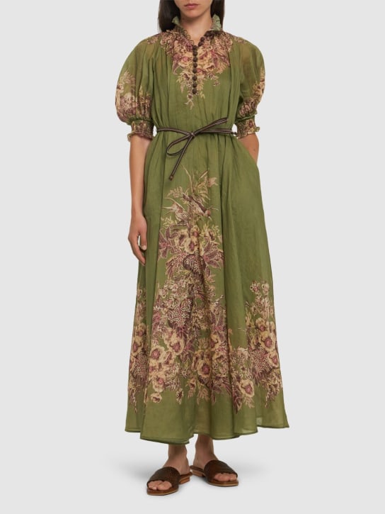 Zimmermann: Ottie printed ramie swing midi dress - Green/Multi - women_1 | Luisa Via Roma