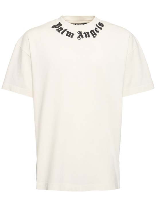 Palm Angels: T-shirt in cotone con logo - Bianco - men_0 | Luisa Via Roma