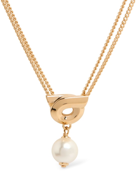 Ferragamo: Halskette mit Perlenimitat „Gancio“ - Gold/Weiß - women_0 | Luisa Via Roma